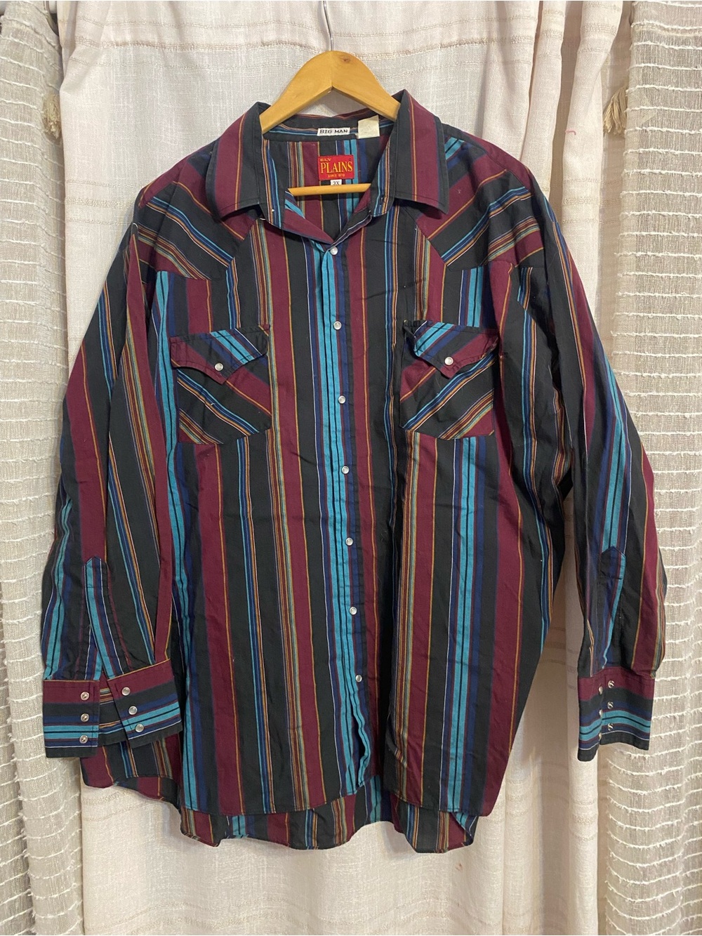 Vintage Ely Plains Striped Western Pearl Snap Shirt Mens 3X Big Man Burgundy